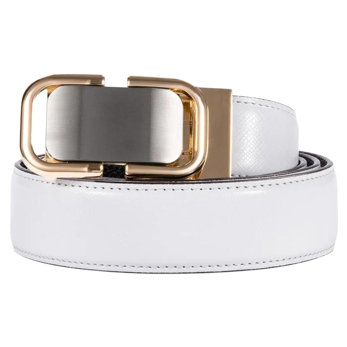 Chaudhary Men's Belt 110cm-130cm Golden Metal Buckle White Leather Belt
