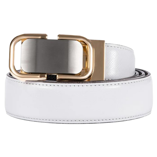 Chaudhary Men's Belt 110cm-130cm Golden Metal Buckle White Leather Belt