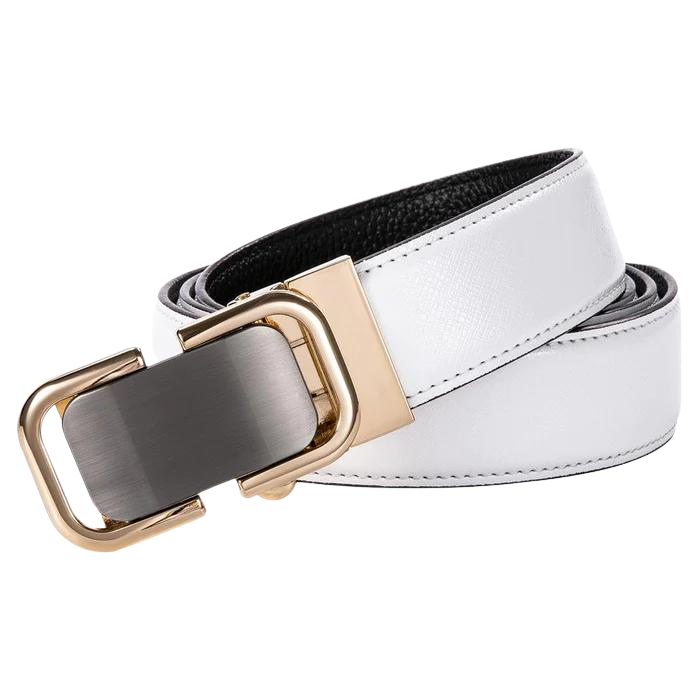 Chaudhary Men's Belt 110cm-130cm Golden Metal Buckle White Leather Belt