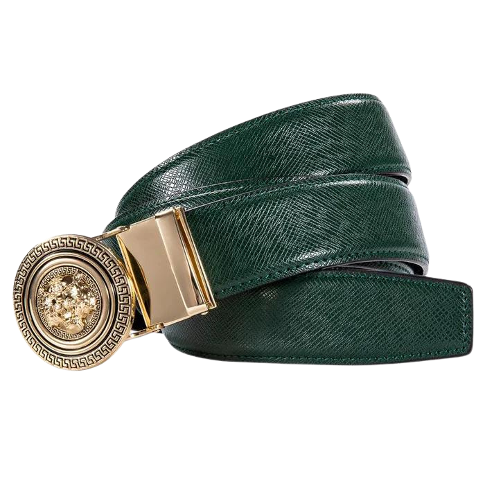 Chaudhary Green Leather Belt With Slide Automatic Buckle Fashion Belt