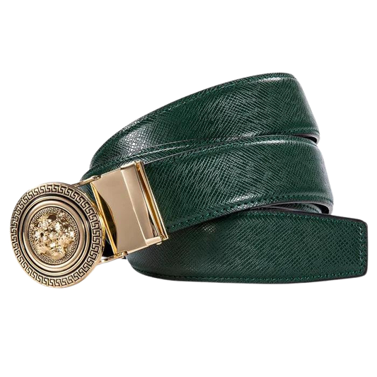 Chaudhary Green Leather Belt With Slide Automatic Buckle Fashion Belt