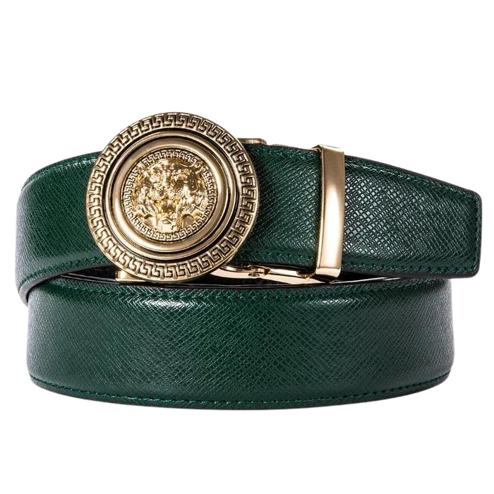 Chaudhary Green Leather Belt With Slide Automatic Buckle Fashion Belt